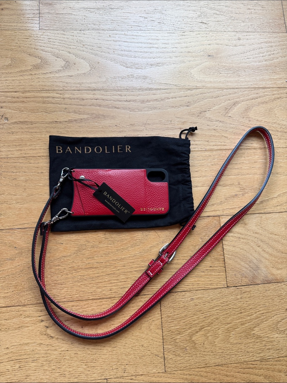 Bandolier Red Leather Crossbody iPhone X/Xs Case with Strap